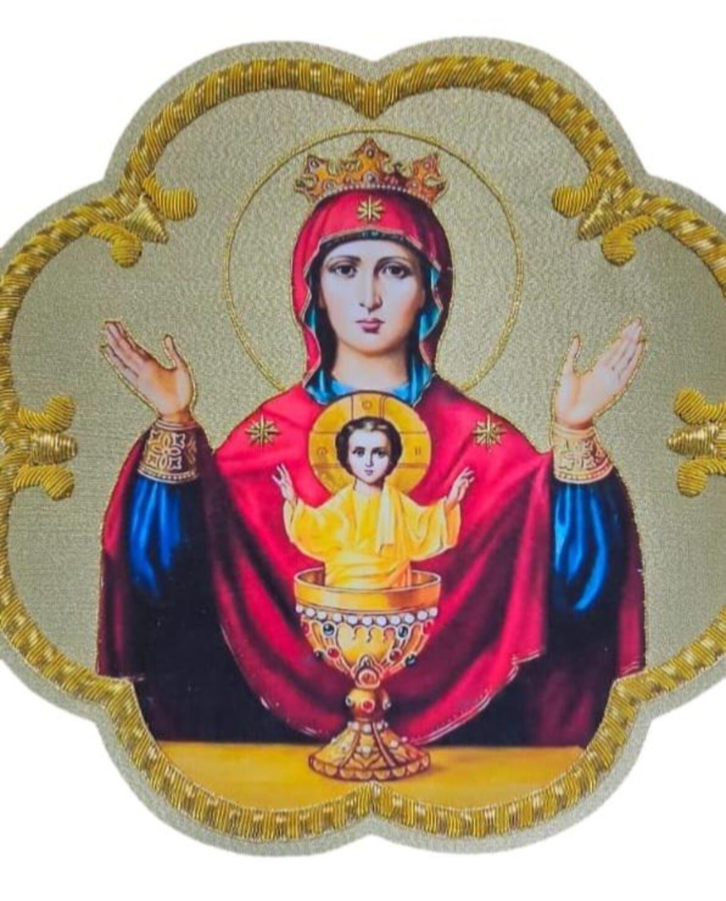 Aurum Sacrum – Lady of Grace” Hand-Embroidered & Printed Appliqué for Catholic Vestments