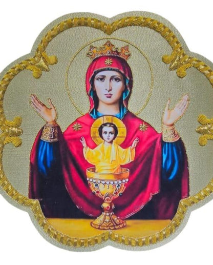 Aurum Sacrum – Lady of Grace” Hand-Embroidered & Printed Appliqué for Catholic Vestments