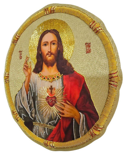 Aurum Sacrum – Sacred Heart of Jesus” Hand-Embroidered &amp; Printed Appliqué for Catholic Vestments