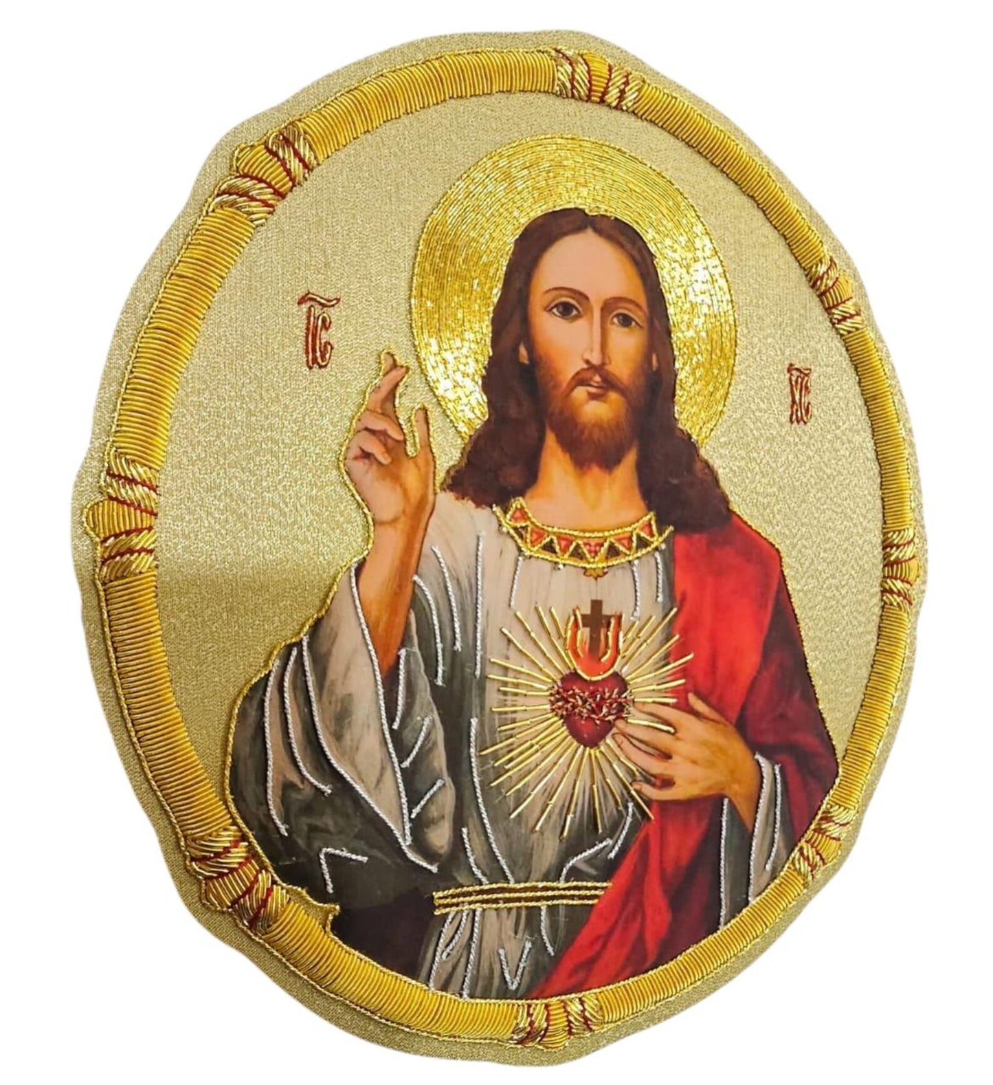 Aurum Sacrum – Sacred Heart of Jesus” Hand-Embroidered &amp; Printed Appliqué for Catholic Vestments