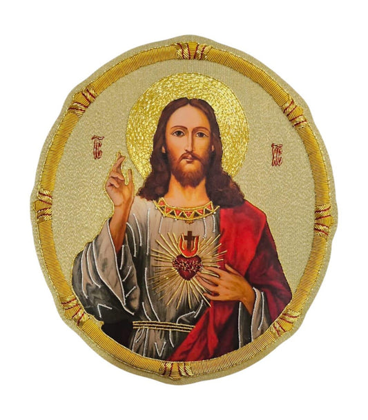 Aurum Sacrum – Sacred Heart of Jesus” Hand-Embroidered &amp; Printed Appliqué for Catholic Vestments
