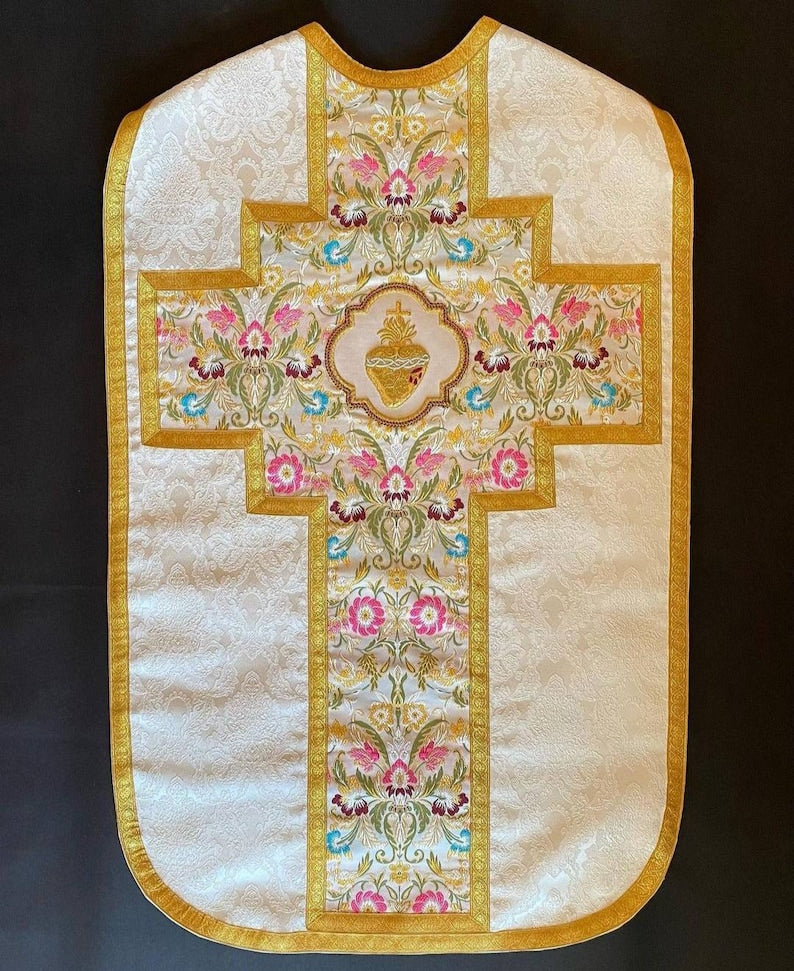 Sacred Heart Appliqué – Hand-Embroidered Bullion Work for Catholic Vestments
