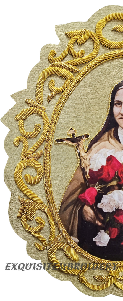 Saint Thérèse of Lisieux Hand-Embroidered Appliqué – Gold Bullion Wire on Gold Fabric