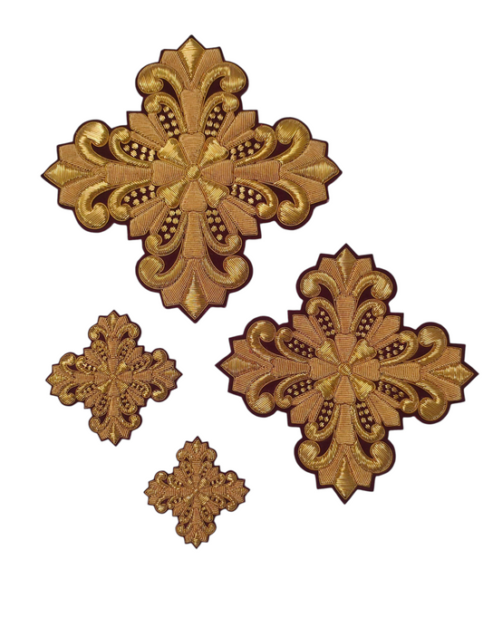 Gold Bullion Hand-Embroidered Cross Set of 11 | Sew-On Liturgical Appliqué on Velvet | Church Vestment Cross Embroidery | Handmade Ecclesiastical Art