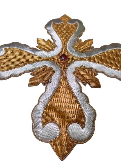 Gold &amp; Silver Hand-Embroidered Cross Set of 12 | Bullion Wire Liturgical Appliqué | Sew-On Cross for Vestments &amp; Banners | Handmade Church Embroidery