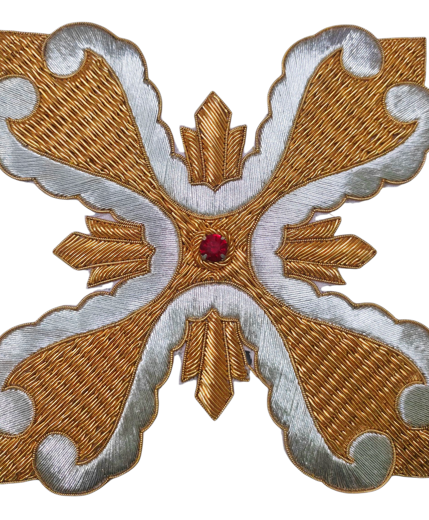 Gold &amp; Silver Hand-Embroidered Cross Set of 12 | Bullion Wire Liturgical Appliqué | Sew-On Cross for Vestments &amp; Banners | Handmade Church Embroidery
