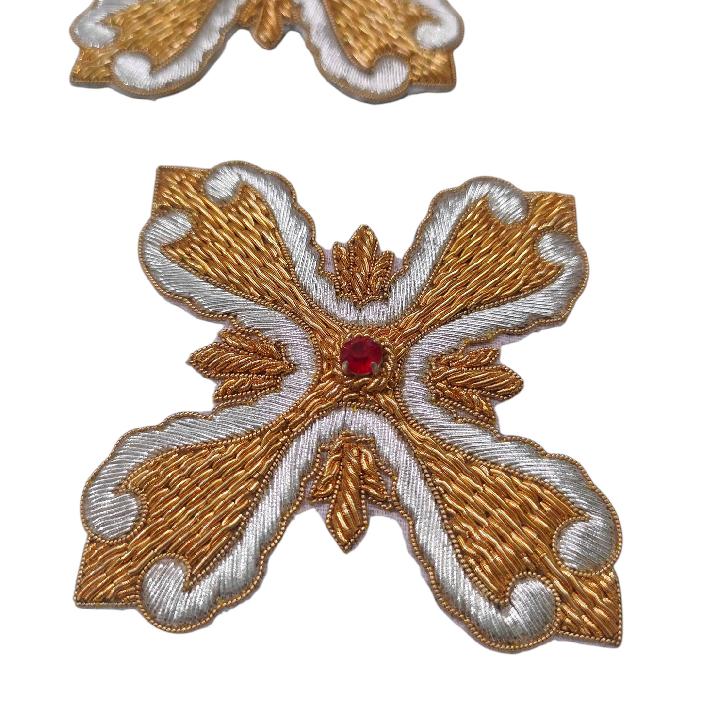 Gold &amp; Silver Hand-Embroidered Cross Set of 12 | Bullion Wire Liturgical Appliqué | Sew-On Cross for Vestments &amp; Banners | Handmade Church Embroidery