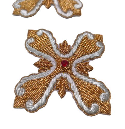 Gold &amp; Silver Hand-Embroidered Cross Set of 12 | Bullion Wire Liturgical Appliqué | Sew-On Cross for Vestments &amp; Banners | Handmade Church Embroidery