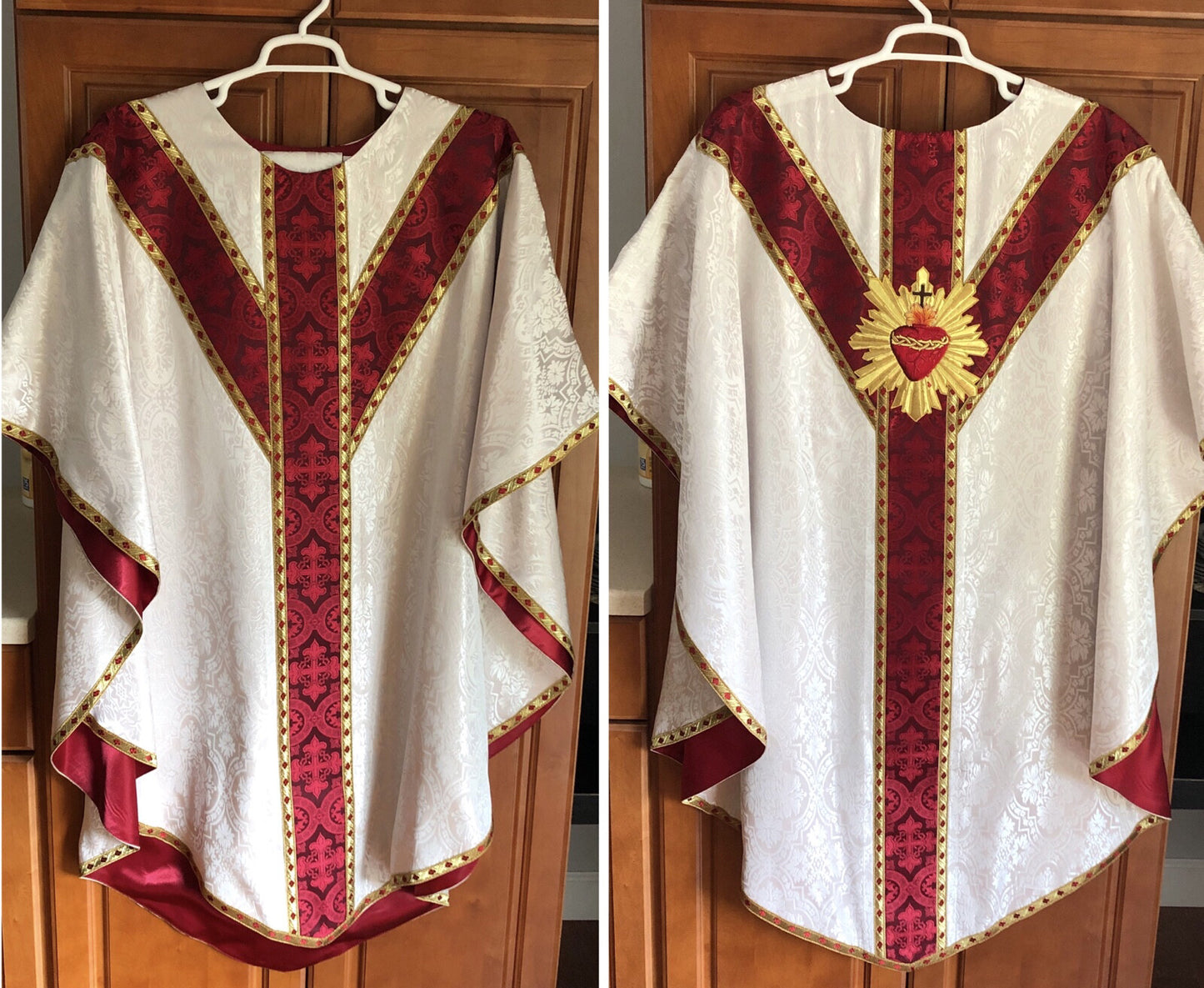 Hand-Embroidered Sacred Heart with Rays Appliqué – Liturgical