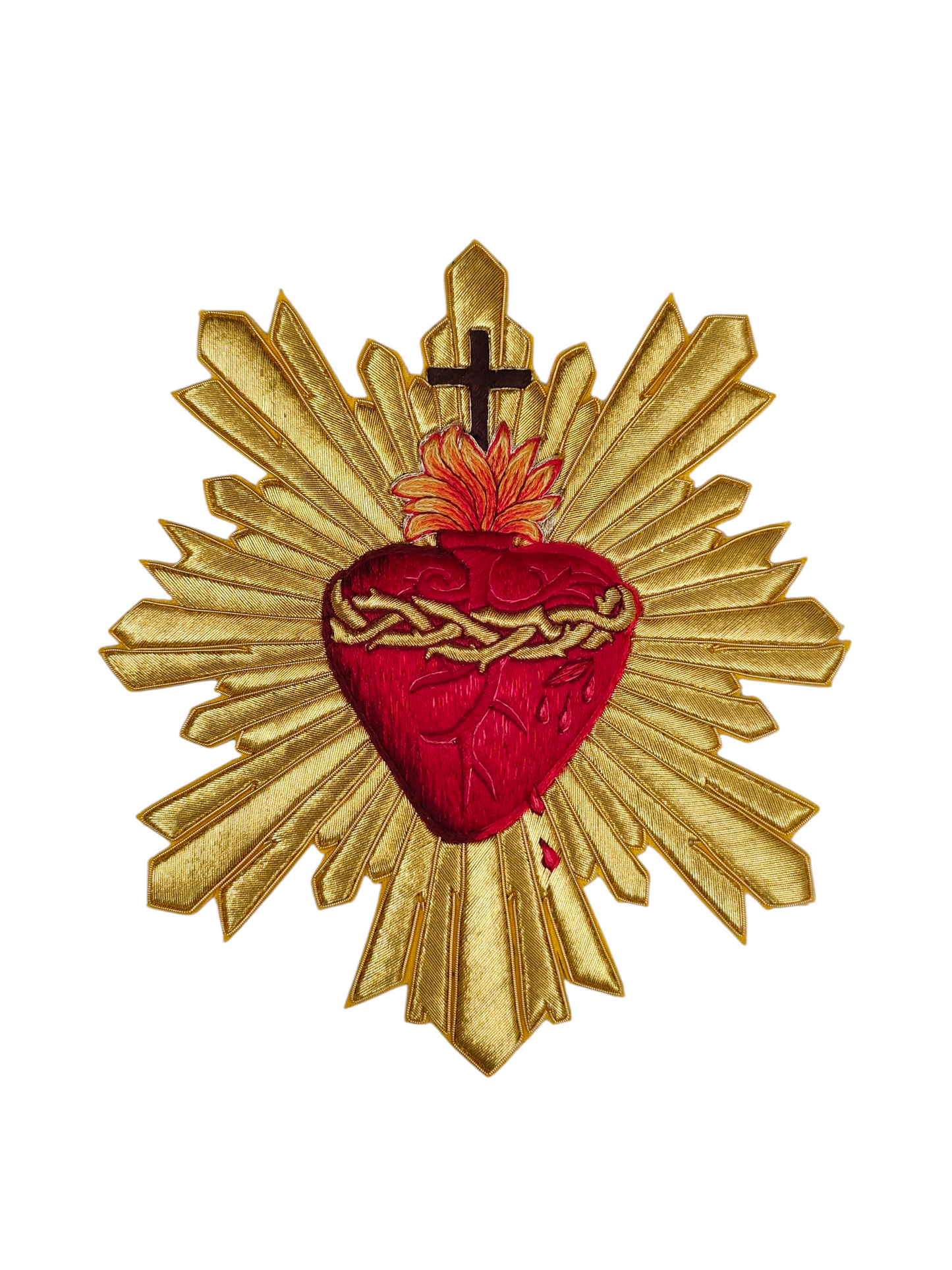 Hand-Embroidered Sacred Heart with Rays Appliqué – Liturgical
