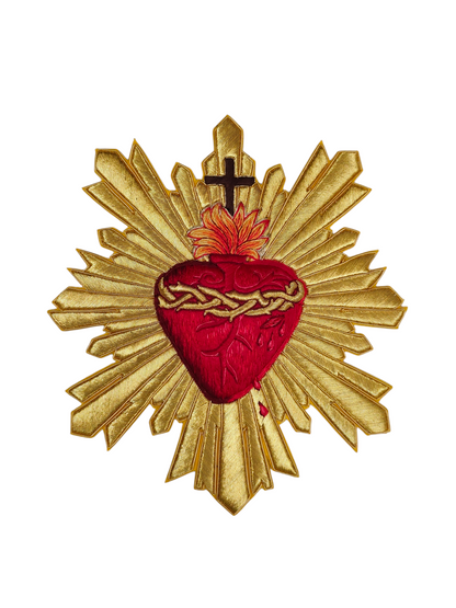 Hand-Embroidered Sacred Heart with Rays Appliqué – Liturgical