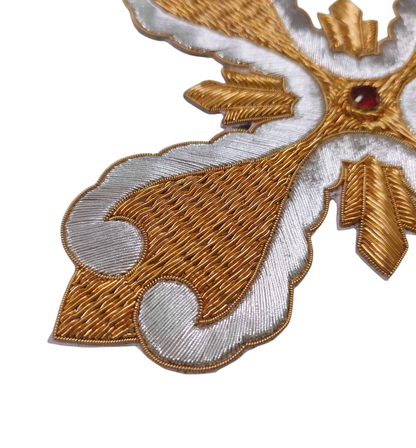 Gold &amp; Silver Hand-Embroidered Cross Set of 12 | Bullion Wire Liturgical Appliqué | Sew-On Cross for Vestments &amp; Banners | Handmade Church Embroidery