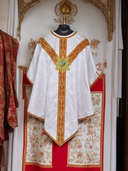 Beautiful Vestments With Hand Embroidered Sacred Heart Applique With Rays