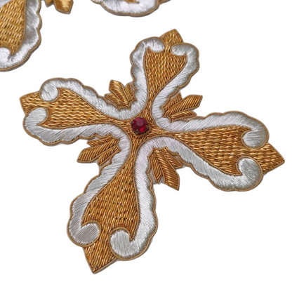 Gold &amp; Silver Hand-Embroidered Cross Set of 12 | Bullion Wire Liturgical Appliqué | Sew-On Cross for Vestments &amp; Banners | Handmade Church Embroidery