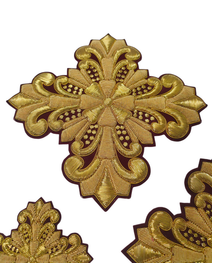 Gold Bullion Hand-Embroidered Cross Set of 11 | Sew-On Liturgical Appliqué on Velvet | Church Vestment Cross Embroidery | Handmade Ecclesiastical Art