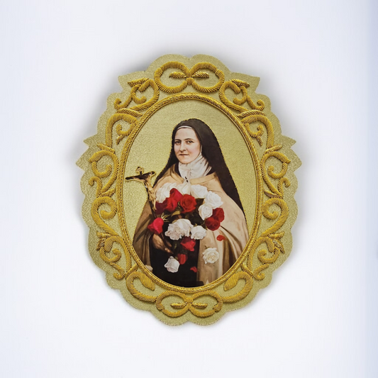 Saint Thérèse of Lisieux Hand-Embroidered Appliqué – Gold Bullion Wire on Gold Fabric