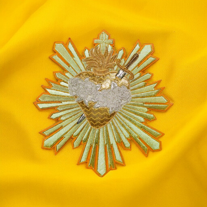 Immaculate Heart of Mary with Rays Appliqué | Hand-Embroidered Vestment Patch with Gold Mylar and Silver Bullion Rays