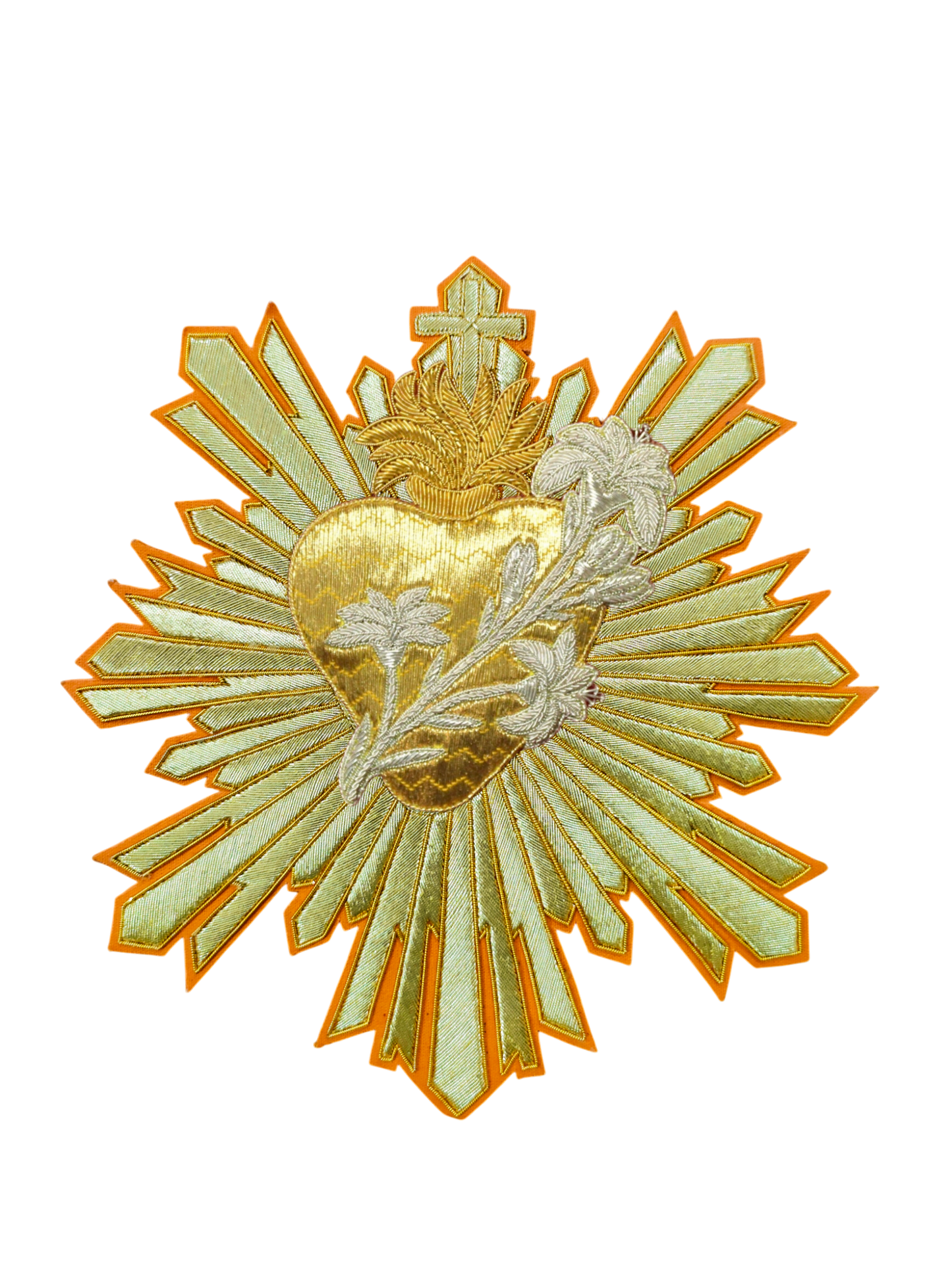 Most Chaste Heart of Saint Joseph Appliqué | Hand-Embroidered Vestment Patch in Gold Mylar and Silver Bullion