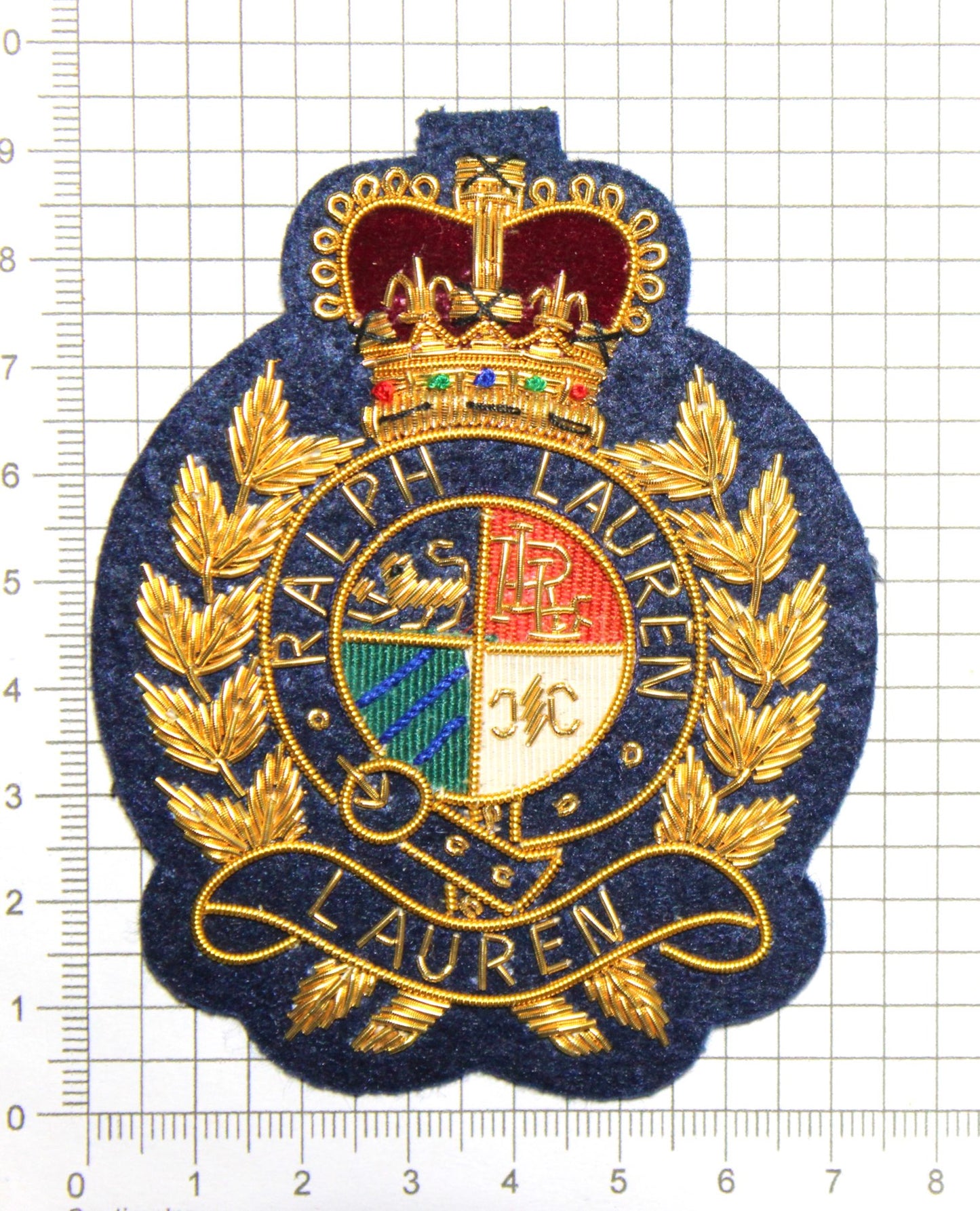 Lauren Hand-Embroidered Crest Patch on Navy Blue Felt – Perfect for Blazers, Jackets, and T-Shirts