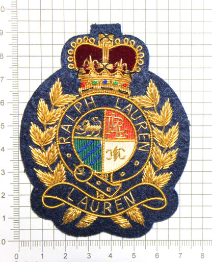 Lauren Hand-Embroidered Crest Patch on Navy Blue Felt – Perfect for Blazers, Jackets, and T-Shirts