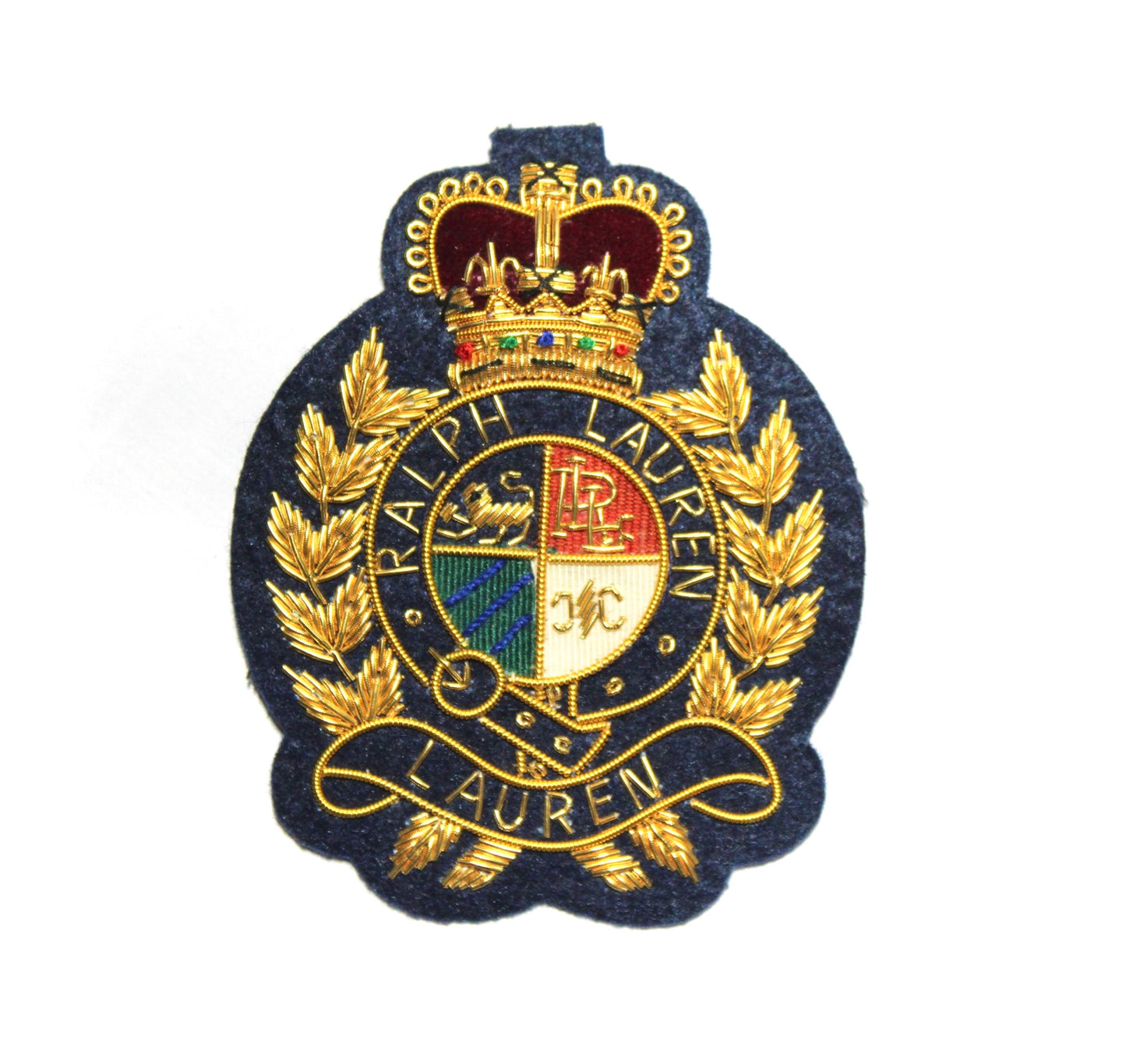 Lauren Hand-Embroidered Crest Patch on Navy Blue Felt – Perfect for Blazers, Jackets, and T-Shirts
