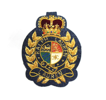 Lauren Hand-Embroidered Crest Patch on Navy Blue Felt – Perfect for Blazers, Jackets, and T-Shirts