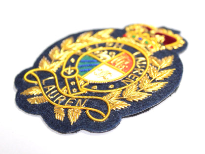 Lauren Hand-Embroidered Crest Patch on Navy Blue Felt – Perfect for Blazers, Jackets, and T-Shirts
