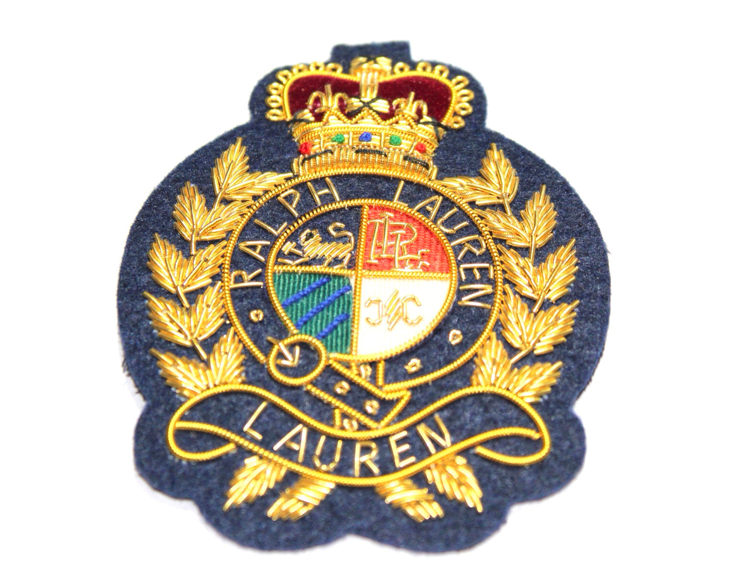 Lauren Hand-Embroidered Crest Patch on Navy Blue Felt – Perfect for Blazers, Jackets, and T-Shirts