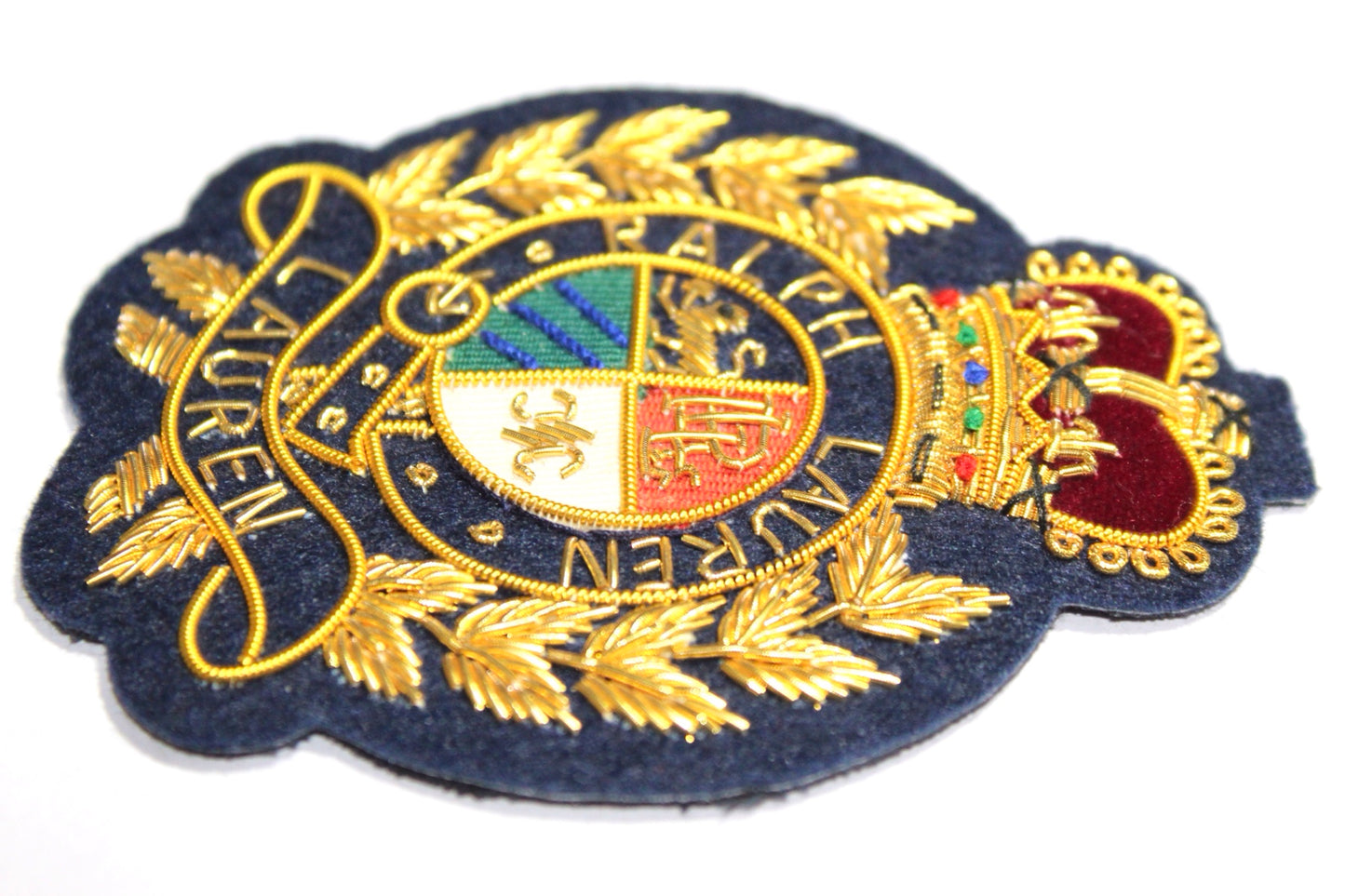 Lauren Hand-Embroidered Crest Patch on Navy Blue Felt – Perfect for Blazers, Jackets, and T-Shirts