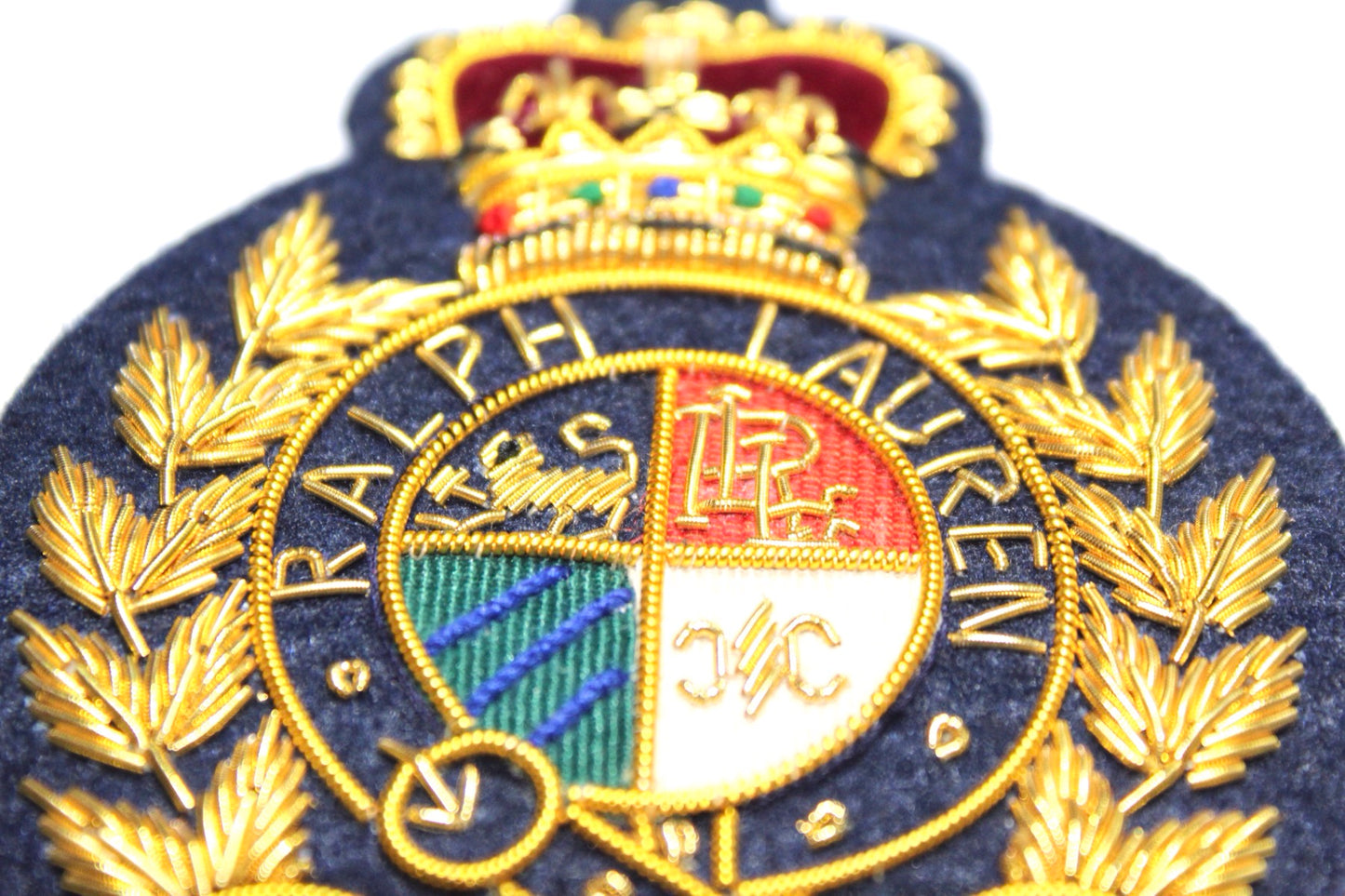Lauren Hand-Embroidered Crest Patch on Navy Blue Felt – Perfect for Blazers, Jackets, and T-Shirts
